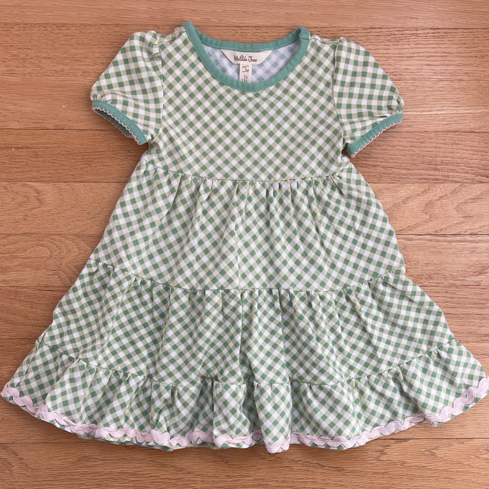 MATILDA JANE EUC Green Gingham Tiered Twirl Dress